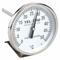 TEL-TRU Laboratory Dial Thermometer: 0°C to 50°C, +/- 1% Accuracy, 8 in Stem Lg, Celsius (MPN LT225R-8/23100875). Key specifications — Accuracy: +/- 1%; Brand: TEL-TRU; Temperature Units: Celsius.