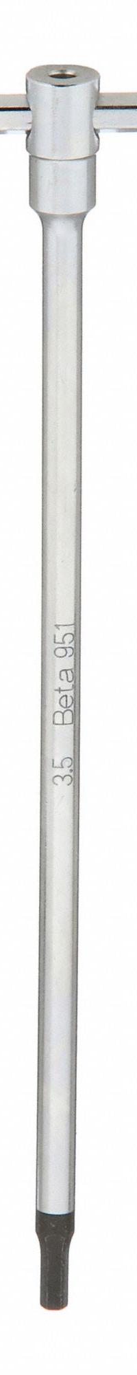 BETA Hex Key: 0 Ball Ends, 3.5 mm Tip Size, Metric, Long, Alloy Steel, Satin, 7 in Long Arm Lg, T (MPN 951). Key specifications — attr1205521: BETA; attr1205526: Satin.