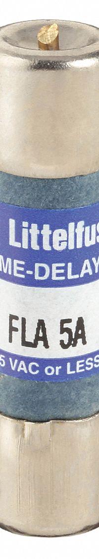LITTELFUSE Fuse: FLA Series, Midget, Time-Delay, 5 A, 125 V AC, 13/32 in x 1 1/2 in, Indicating (MPN FLA005). Key specifications — Series: FLA; Brand: LITTELFUSE.