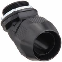 Liquid-Tight Conduit Fitting: Plastic, 1 1/2 in Trade Size, Insulated, 45° Elbow (MPN LT4150P). Key specifications — Insulated: Insulated; Box Connection: 1-1/2 in MNPT; Hazardous Location Rating: Class I, Division 2; Brand: THOMAS & BETTS.