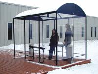 Smoking Shelter: Unassembled, 4 Sides, 124 in x 84 in x 95 in, Aluminum, Black (MPN NBS0812FS). Key specifications — Brand: NO BUTTS BIN CO.; Frame Material: Aluminum; Finish: Powder-Coated.