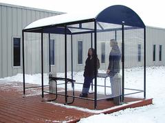 Smoking Shelter: Unassembled, 4 Sides, 124 in x 84 in x 95 in, Aluminum, Black (MPN NBS0812FS). Key specifications — Brand: NO BUTTS BIN CO.; Frame Material: Aluminum; Finish: Powder-Coated.