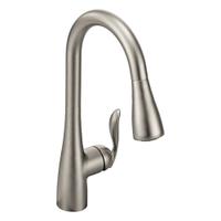 MOEN Gooseneck Kitchen Faucet: Arbor, Brass, Single-Post, Deck, 1 Mounting Holes, 1.5 gpm Flow Rate (MPN 7594SRS). Key specifications — Series: Arbor; Brand: MOEN.