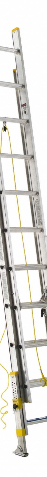 WERNER Extension Ladder: 20 ft Ladder Size, Aluminum, 250 lb Load Capacity, 38 lb Wt, 2 Sections (MPN D1820-2EQ). Key specifications — Color: Silver; Brand: WERNER; Included Features: Rope and Pulley; Removable Fly: Removable.