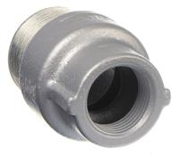 Sealing Hubs - Vertical: Iron, 1 in_1 1/2 in Trade Size, Male to Female, 3 1/8 in Overall Lg (MPN ES150100). Key specifications — Brand: APPLETON ELECTRIC; Connection Type: Threaded; Thread Size: 1-1/2 in; Thread Gender: Male to Female; Ends - Hazardous Fittings: 1 in FNPT x 1-1/2 in MNPT; Material: Iron; Hazardous Location Rating: Class I, Division 1 and 2, Groups A, B, C, D; Thread Type: NPT.