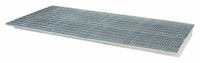 DENIOS Sump Insert Decking: 96 in x 36 in, Sump, 11 ga Decking, 6,900 lb Load Capacity, Blue (MPN K38-1140). Key specifications — Finish: Zinc-Plated; Brand: DENIOS; Material: Steel; Decking Edge: Sump; Color: Blue.