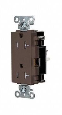 HUBBELL Receptacle: Decorator Duplex, 5-20, Brown, 125V AC, 20 A, 2 Pole / 3 Wire (MPN DR20STTR)