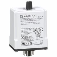 SCHNEIDER Single Function Time Delay Relay: Socket Mounted, 110V AC, 10 A, 8 Pins/Terminals (MPN 9050JCK11V20). Key specifications — Contact Rating (AC): 10 A @ 120/240V; Brand: SCHNEIDER.