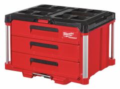 MILWAUKEE PACKOUT Tool Box: Polymer, Black/Red, 22 3/16 in W x 14 5/16 in H x 14 5/16 in D (MPN 48-22-8443). Key specifications — attr1117293: MILWAUKEE; attr1117310: Security Bar; attr1117382: Polymer; attr1117383: Red.