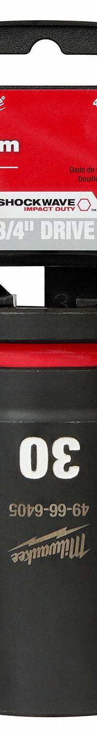 MILWAUKEE Deep Impact Socket: 3/4 in Drive Size, Metric, 30 mm Socket Size, 6-Point, Deep, Friction (MPN 49-66-6405). Key specifications — attr1215501: MILWAUKEE; attr1215515: Black Phosphate; attr1215518: 30 mm.