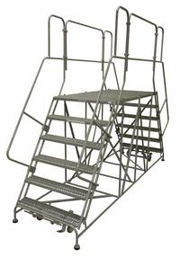 COTTERMAN Mobile Work Platform: 4.2 ft Platform Ht - Max, 36 in x 84 in, Steel, 800 lb Load Capacity (MPN 5DWP3684RA3B4CC1P6). Key specifications — Folding: Not Foldable; Mobility: Rolling; Components Included: Rubber Foot Pads; Use Location: Indoor; Brand: COTTERMAN; Color: Gray; Height Adjustability: Fixed Height; Includes Handrails: Handrails Included.