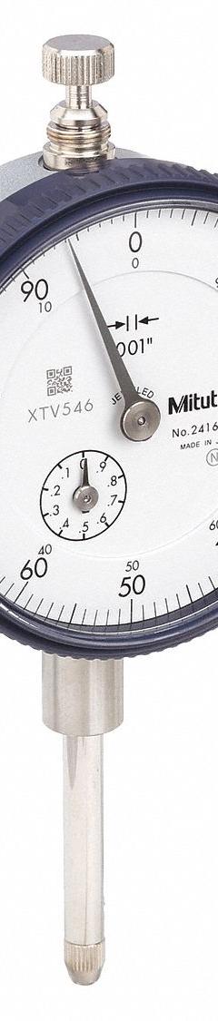 MITUTOYO Dial Indicator - Lug Back: 0 in to 1 in, Inch, Plunger, 0.001 in Accuracy, 57 mm Dial Size (MPN 2416A-10CAL). Key specifications — attr1184168: 2416A-10CAL; attr1184178: 0-100; attr1184223: MITUTOYO; attr1200883: Dial Indicator - Lug Back; attr1184173: AGD 2; attr1184177: 0.001 in; attr1184208: Long Form Certification of Calibration.