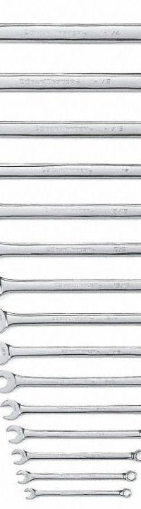 GEARWRENCH Combination Wrench Set: Alloy Steel, Full Polish Chrome, 15 Tools, Std, 12-Point Box End (MPN 81918). Key specifications — attr309520: Full Polish Chrome; attr309519: Alloy Steel; attr324929: GEARWRENCH; attr309522: No; attr309533: Yes.