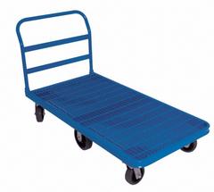 APPROVED VENDOR Platform Truck: 1,750 lb, 50 in L x 30 in W x 10 3/4 in H Deck, Grated, Hard Rubber (MPN 273297). Key specifications — Side Panel Type: No Side Panels; Brand: APPROVED VENDOR; Color: Blue; Caster/Wheel Configuration: (4) Swivel.
