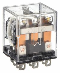OMRON General Purpose Relay: Socket Mounted, 10 A Current Rating, 24V AC, 3PDT, 11 Pins/Terminals (MPN LY3-AC24). Key specifications — Brand: OMRON; Base Type: Square; Mounting Style: Plug-In; Pin Shape: Flat; Electrical Connection: Quick-Connect; Manufacturer Part Number: LY3-AC24; Operating Current: 7.5 A at 110V AC (Inductive Load); Series: LY Series.