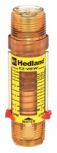 HEDLAND Mechanical Flowmeter: Flow Meter, Scale, Variable Area, Inline, Universal, Gallons/Liters (MPN H621-010-R). Key specifications — Display Type: Scale; O-Ring Material: Buna-N; Includes Flow Rate Adjustment Knob: No; Includes Pressure Guage: No; Mounting Orientation: Universal; Unit Of Measure: Liters; Brand: HEDLAND; Accuracy: +/-5%.