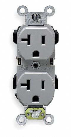 LEVITON Receptacle: Duplex, 5-20, Gray, 125V AC, 20 A, 2 Pole / 3 Wire (MPN CR20-GY)