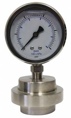 KODIAK Pressure Gauge with Diaphragm Seal: 0 psi to 15 psi, KC301/DSM35LP, 2 1/2 in Dial, Bottom, 4X (MPN KC301L2515/DSM3511LP). Key specifications — Brand: KODIAK; Gauge Case Liquid: Glycerin; Seal Fill Liquid: Mineral Oil; Gauge Case Material: 304 Stainless Steel; Seal Lower Housing Material: 316 Stainless Steel; Accuracy: ±1.60%; Gauge Wetted Parts: Stainless Steel.