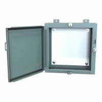 HAMMOND Electrical Enclosure: Steel, 16 in x 16 in x 6 in, NEMA 12/13/3R/4, w/Panel, Solid Cover (MPN 1418N4G6). Key specifications — Closure Method: Clamps; Brand: HAMMOND; Knockouts: Not Included.
