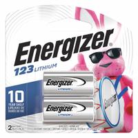 ENERGIZER Battery: 123 Battery Size, Lithium, 1,500 mAh Capacity, 3V DC, 2 PK (MPN EL123ABP2). Key specifications — attr114739: Lithium; attr117152: ENERGIZER.