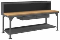 DURHAM MFG Workbench with Riser: Fixed Ht, Maple, 96 in x 36 in, 12,000 lb Overall Load Capacity (MPN HDWBMT3696RS2DR95). Key specifications — Brand: DURHAM MFG.