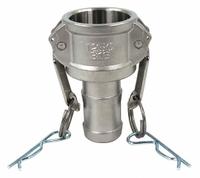 Cam and Groove Coupling: 1 1/4 in Coupling Size, 250 psi Max. Working Pressure @ 70 F, Nitrile (MPN PLE139). Key specifications — Gasket Material: Nitrile; Fitting Type: Male Hose Shank; Includes Locking Arm: Yes; Body Material: 316 Stainless Steel; Brand: APPROVED VENDOR.