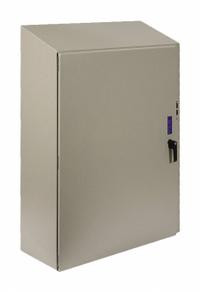 WIEGMANN Sloped Top Enclosure: Steel, 60 in x 38 in x 12 in, NEMA 12/13/3R/4, Solid Cover, Hinged (MPN N412603812CSTD). Key specifications — Brand: WIEGMANN; Knockouts: Not Included.