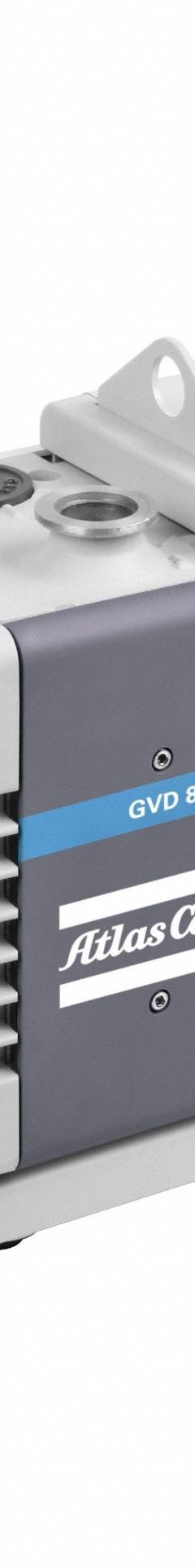 ATLAS COPCO Vacuum Pump: 0.6 hp, 1 Phase, 110/120V AC, 5.9 cfm Free Air Displacement (MPN GVD8 110-120V/1Ph/50/60Hz). Key specifications — attr51477: GVD8 110-120V/1Ph/50/60Hz; attr51480: ATLAS COPCO; attr51504: Flange; attr51550: 110/120V AC; attr51554: Flange; attr51559: 1.