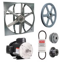 Exhaust Fan with Drive Package: Belt Drive, 30 in Blade, 3/4 hp, 10,798 cfm, 115/208-230V AC, 1 ph (MPN 7M896). Key specifications — Frame Finish: Zinc Plated; Assembled: Unassembled; Brand: DAYTON; Nameplate Voltage: 115/208-230V AC; Frame Material: Steel; Guard Type: None; Method of Construction: Cast; Motor Insulation: Class B.