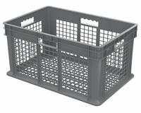 AKRO-MILS Straight Wall Tote: 20 gal, 23 3/4 in x 15 3/4 in x 12 1/4 in, Stacking Capable, Gray (MPN 37612GREY). Key specifications — Material: Plastic; Stackable: Stacking Capable; Brand: AKRO-MILS.