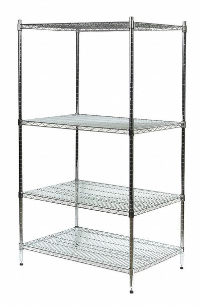 APPROVED VENDOR Wire Shelving Unit: Starter, 60 in x 24 in, 85 in Overall Ht, 4 Shelves - Stationary Wire Shelving for Dry Use