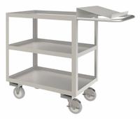 DURHAM MFG Utility Cart: 1,200 lb, 3 Shelves, 45 in L x 18 in W x 39 in H Overall Dim, Flat (MPN SOPC1618303ALU5PU). Key specifications — Caster Wheel/Tread Material: Polyurethane; Brand: DURHAM MFG; Caster/Wheel Configuration: (2) Swivel with Brake.