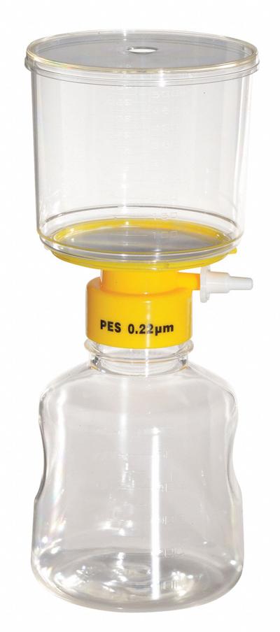 LAB SAFETY SUPPLY Filter Unit: 0.22 um Max Particle Size, 90 mm Dia, PES, Includes Stopper - Vacuum Filter Systems