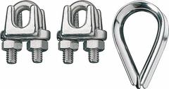 RONSTAN Wire Rope U-Bolt Clip and Thimble Kit: 1/8 in Compatible Rope Dia, 3 1/4 in Rope Turnback Lg (MPN ID003404-03). Key specifications — Clip Material: Stainless Steel; Thimble Material: Stainless Steel; Brand: RONSTAN.