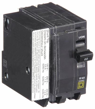 SQUARE D Miniature Circuit Breaker: 60 A, 120/240V AC, Single Phase, 10kA at 120/240V AC - QO Series, Plug-In Square D Miniature Circuit Breakers
