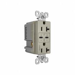 USB Receptacle: Duplex, 5-15R, 2 USB Ports, USB Type C, Gray, 125V AC, 20 A (MPN TR20USBPDNI). Key specifications — Brand: PASS & SEYMOUR.