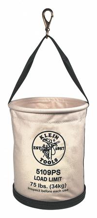 KLEIN TOOLS Bucket Bag: 15 in H, Off-White, Canvas, 1 Pockets, Open Top (MPN 5109PS). Key specifications — attr1118525: KLEIN TOOLS; attr1125037: Off-White; attr1118507: Single Handle With Snap Hook; attr1125041: Canvas; attr1203718: Yes.