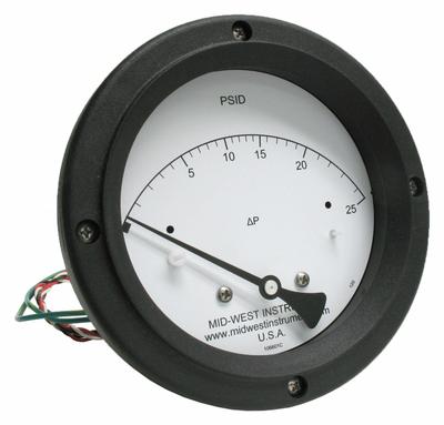 MIDWEST INSTRUMENT Differential Pressure Gauge & Switch: Back, 1/4 in NPT Female, 120 - Medium & High Operating Pressure Differential Gauges with Switch