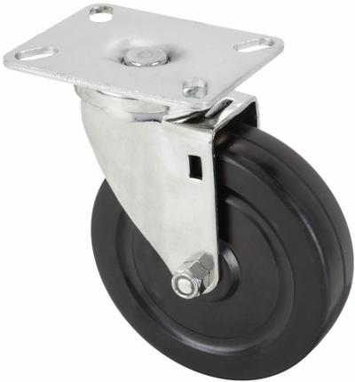 APPROVED VENDOR Plate Caster: Swivel, No Brake, Rubber, 4 in Wheel Dia., 1 1/4 in Wheel Wd - Debris-Resistant NSF-Listed Sanitary Plate Casters