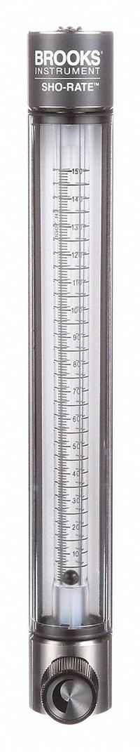 BROOKS Mechanical Flowmeter: Flow Meter, Scale, Variable Area, Panel Mount, Vertical, Liters, FNPT (MPN 1255AR1071MRSVV). Key specifications — Display Type: Scale; O-Ring Material: Viton; Includes Flow Rate Adjustment Knob: Yes; Includes Pressure Guage: No; Mounting Orientation: Vertical; Unit Of Measure: Liters; Brand: BROOKS; Accuracy: +/-3%.