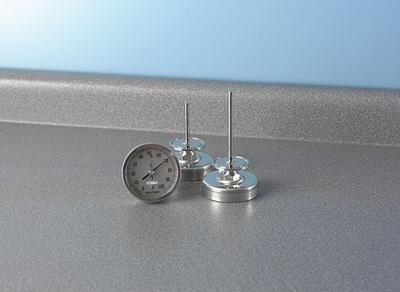 REOTEMP Sanitary Dial Thermometer: -40°F to 120°F, +/- 1% Accuracy, 5 in Dial Dia - Back-Mount Fixed-Angle Sanitary Clamp Dial Thermometers