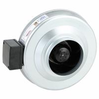 In-Line Duct Fan: 483 cfm Max., 6 in Duct, 150 W, 120V AC, 1 Ph, IP44, Galvanized Steel (MPN 56209). Key specifications — Includes: Mounting Bracket; Brand: FANTECH; Speed Controllable: Yes; High-Efficiency Motor: No; Nameplate Voltage: 120V AC; Number of Speeds: 1; Airflow @ 0.000 in SP - Range: 250 to 499 cfm; High-Efficiency Motor_Broad: Standard-Efficiency Motor.