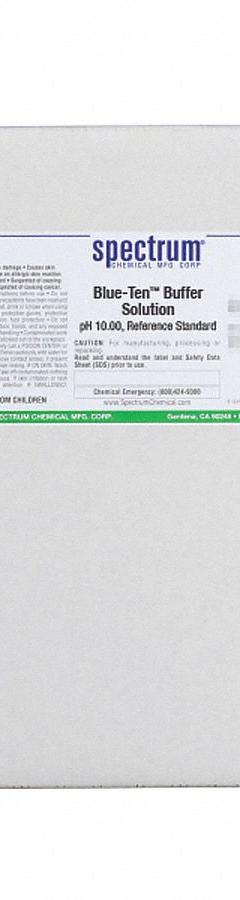 SPECTRUM Buffer - pH 10 - Blue: Lab, 20 L Volume, Liquid, pH 10.00 +/-002 @ 25°C, Plastic, Drum, 1 (MPN B1172-20LT). Key specifications — Brand: SPECTRUM; CAS Number: 3486-30-4; Chemical Family Type: Buffer; Chemical Grade: Lab; Concentration: pH 10.00 +/-002 @ 25°C; Container Material: Plastic; Container Type: Drum; Form: Liquid.