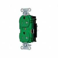 HUBBELL Receptacle: Duplex, 5-20, Green, 125V AC, 20 A, 2 Pole / 3 Wire (MPN BR20STGNTR)