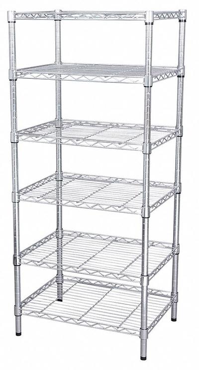APPROVED VENDOR Wire Shelving Unit: Starter, 36 in x 18 in, 74 in Overall Ht, 6 Shelves - Stationary Wire Shelving for Dry Use