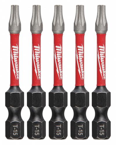 MILWAUKEE Driver Bit: Power Bit, T15 Bit Size, Imperial, Torx Head, T15 Bit Industry Size - Impact Torx Bits