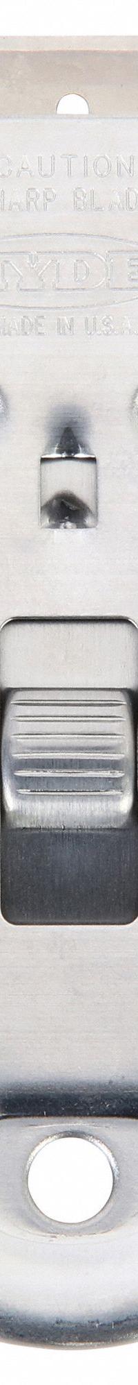 HYDE Scraper: Bld. Mat. Carbon Steel, Hdl. Mat. Steel, Flex, Straight Bld. Shape (MPN 13000). Key specifications — attr1004902: HYDE; attr1016211: 13120; attr1014703: Metal; attr1017570: Standard End; attr1029655: Straight; attr1034073: Straight.