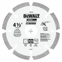 DEWALT Diamond Saw Blade: Masonry, 4 1/2 in Blade Dia., 7/8 in Arbor Size, Dry, For Angle Grinder (MPN DW4782). Key specifications — attr1097734: Dry; attr1097738: Angle Grinder; attr1097751: DEWALT.
