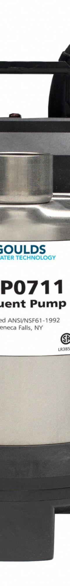 GOULDS Corrosion-resistant construction sump pump: 3/4 hp, 230V AC, 3/8 in Max. Dia. Solids, 3.5 A (MPN LSP0712f). Key specifications — Rated Voltage: 230V AC; Brand: GOULDS; Switch: Not Included.