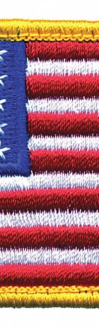 HEROS PRIDE Embroidered Patch: U.S. Flag, 3 3/8 in x 2 in, Gold, Polyester/Rayon, Hook, Flag (MPN 0002). Key specifications — attr1074238: Hook; attr188498: 3-3/8 in x 2 in; attr188499: Gold; attr188500: Rayon; attr188503: U.S. Flag; attr193746: HEROS PRIDE.